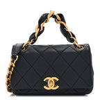 Shiny Lambskin Small Chain Is More Flap Navy Blue