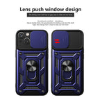 Kickstand Ring Holder With Slide Camera Cover Tpu Magnetic Car Mount For Apple Iphone 15 Plus In Blue