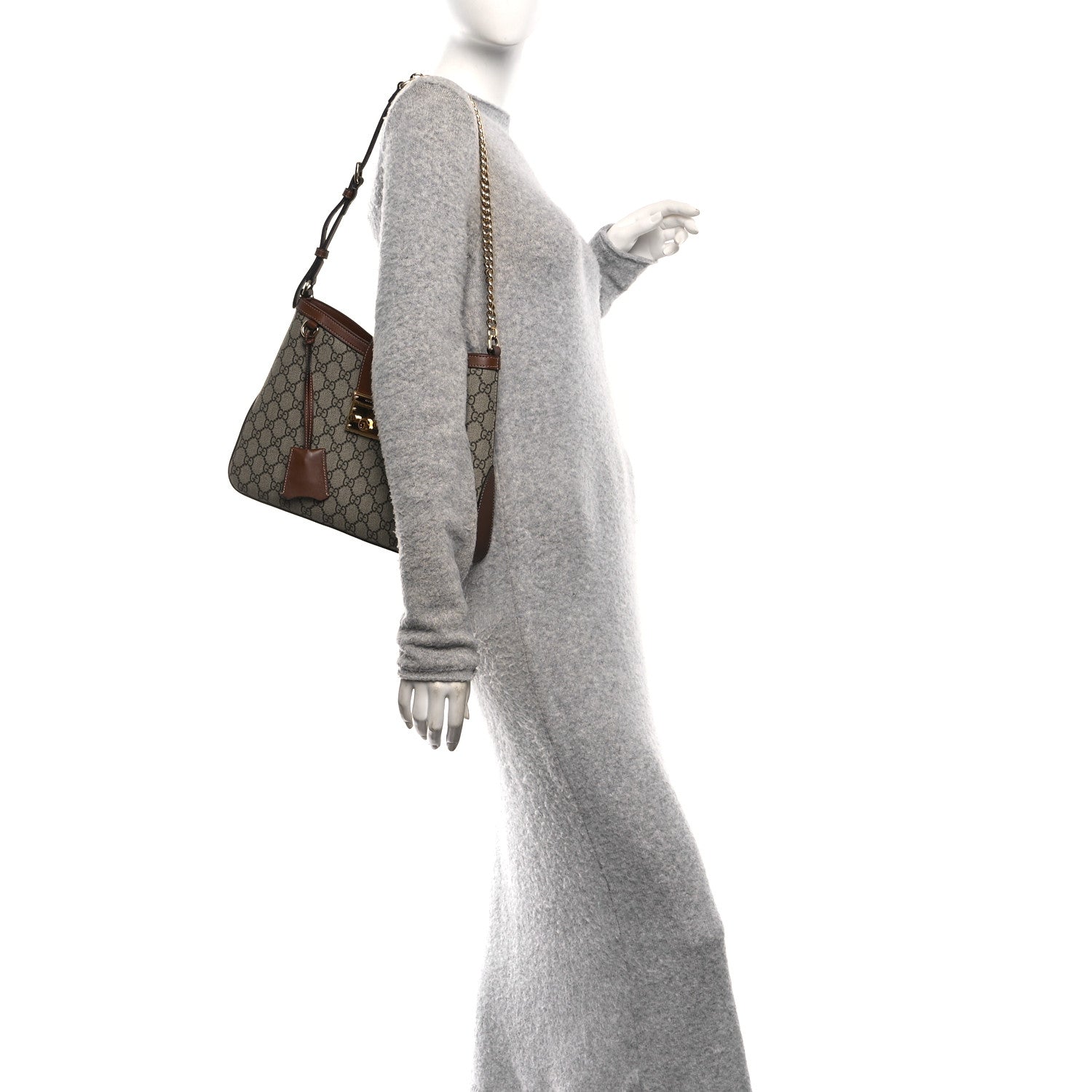 GG Supreme Monogram Medium Padlock Shoulder Bag Beige Ebony Brown Sugar