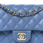 Caviar Quilted Small Double Flap Blue
