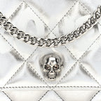 Metallic Calfskin Quilted Graffiti Skull Small Chain Crossbody Bag Silver