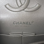 Glittered Metallic Caviar Quilted Medium Double Flap Silver