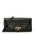 Vitello Rockstud All Over Demilune Shoulder Bag Black
