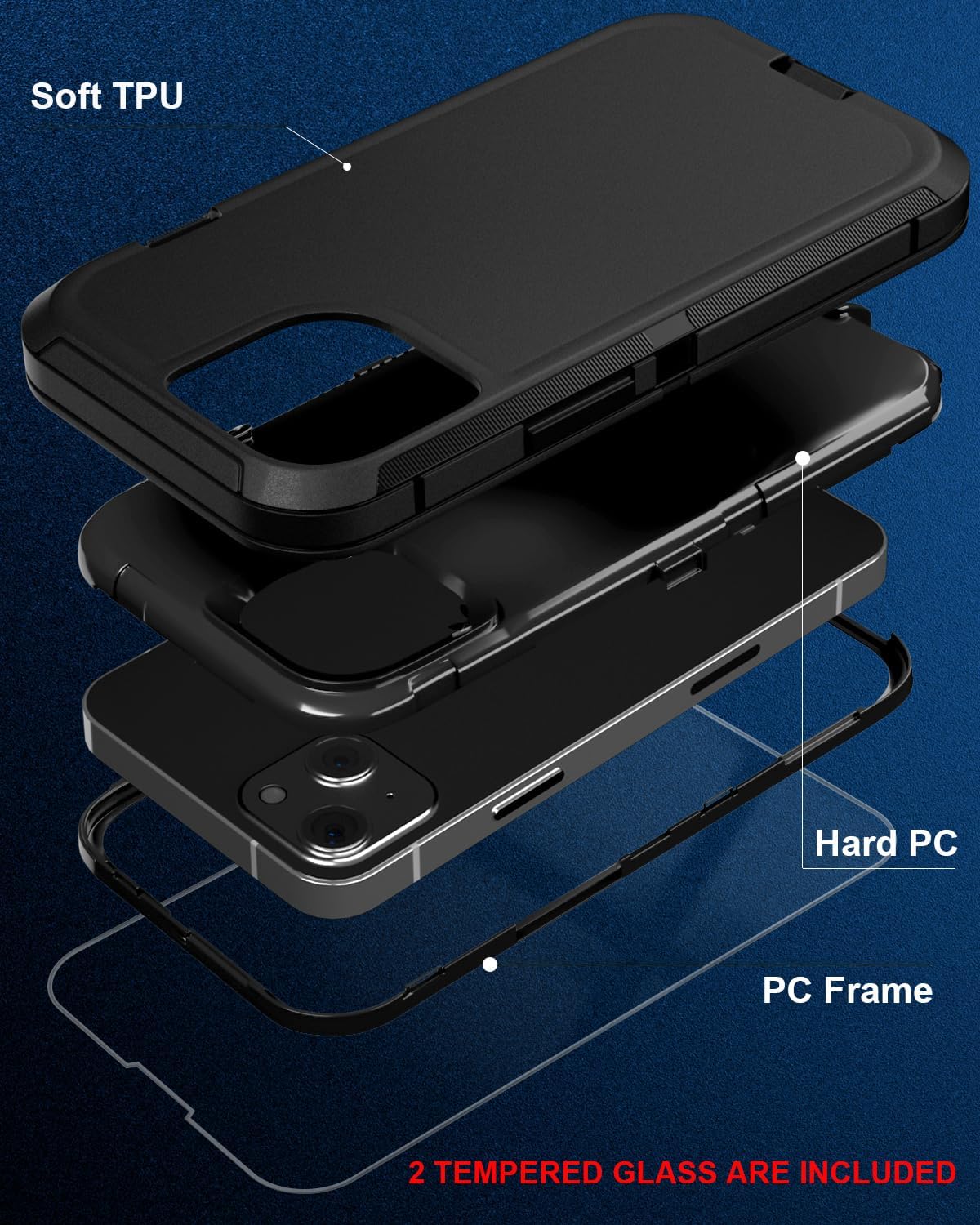 Entronix Bundle Compatible with iPhone 15 Plus - Heavy Duty Case & 2 Clear Screen Protectors
