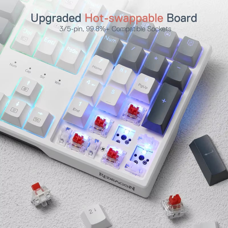 RGB Mechanical Gaming Keyboard - 108 Keys Wired with 4 Additional Hotkeys, Upgraded Hot-Swappable Red Switches