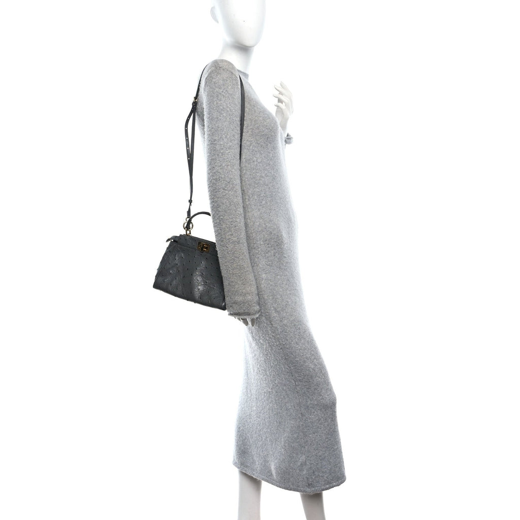 Ostrich Shiny Nappa Mini Peekaboo Iconic Satchel Grey