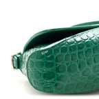 Shiny Super Supple Calfskin Crocodile Embossed Small XX Flap Stretch Bag Jade