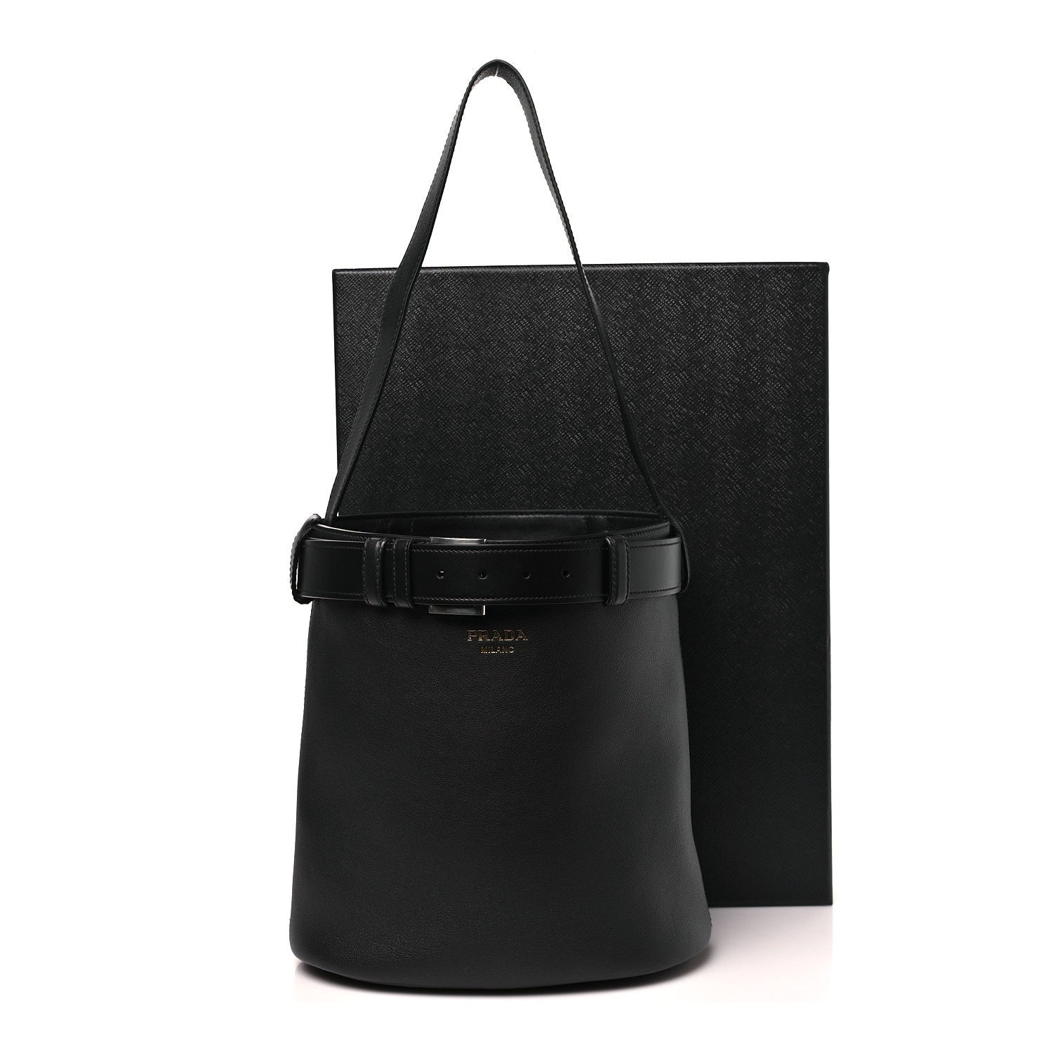 Soft Grained Vitello Daino Secchiello Bucket Bag Black