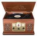 7-in-1 Wood Music Center with 3-Speed Turntable & Dual Bluetooth