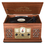 7-in-1 Wood Music Center with 3-Speed Turntable & Dual Bluetooth