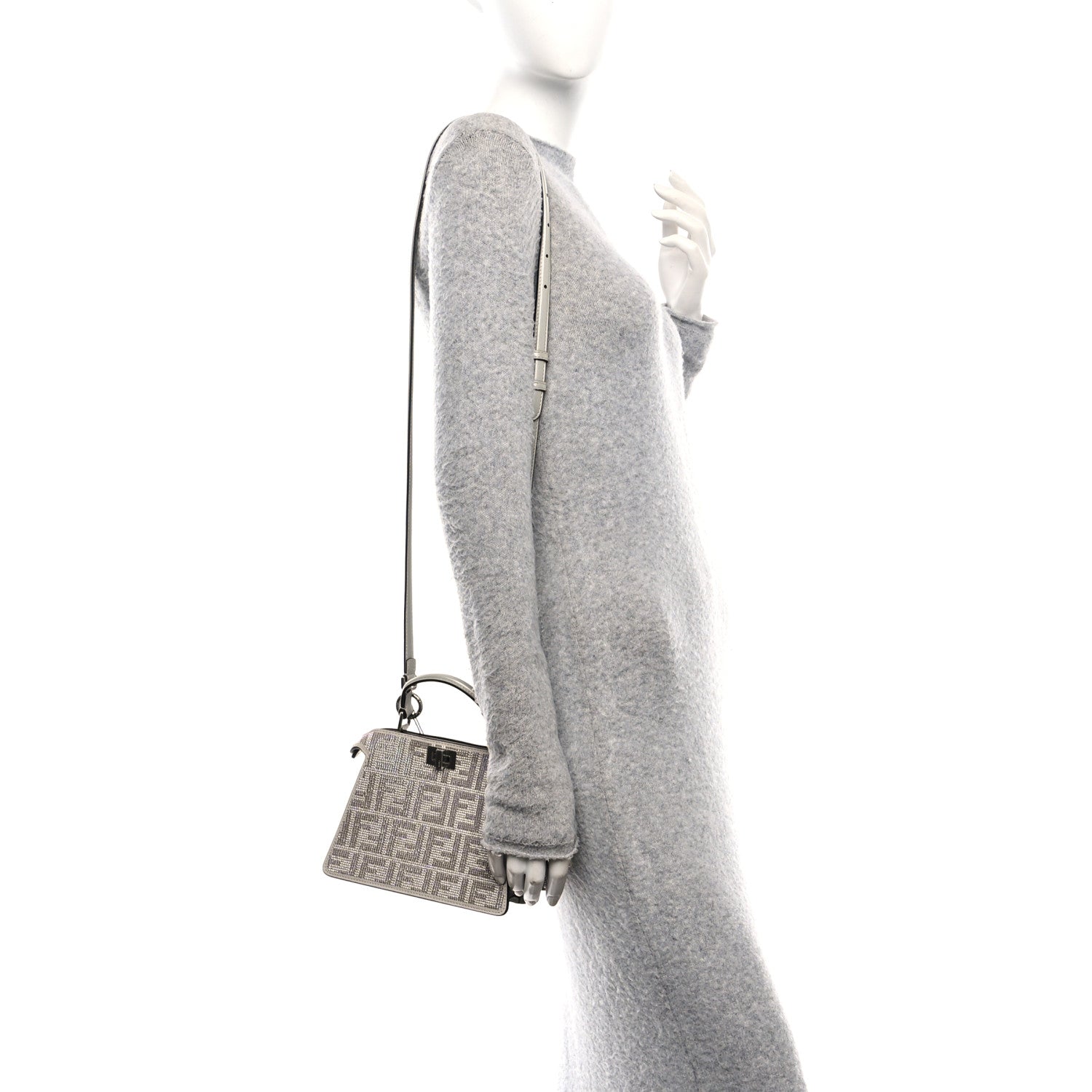 Iridescent Crystal Vitello Laminato Suede FF Petite Peekaboo I SEE U Satchel Cappuccino