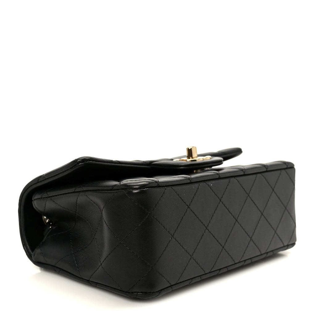 Lambskin Quilted Mini Rectangular Flap Black