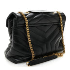 Calfskin Y Quilted Monogram Medium Loulou Chain Satchel Black