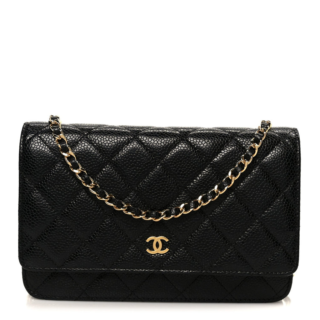 Caviar Quilted Wallet on Chain WOC Black