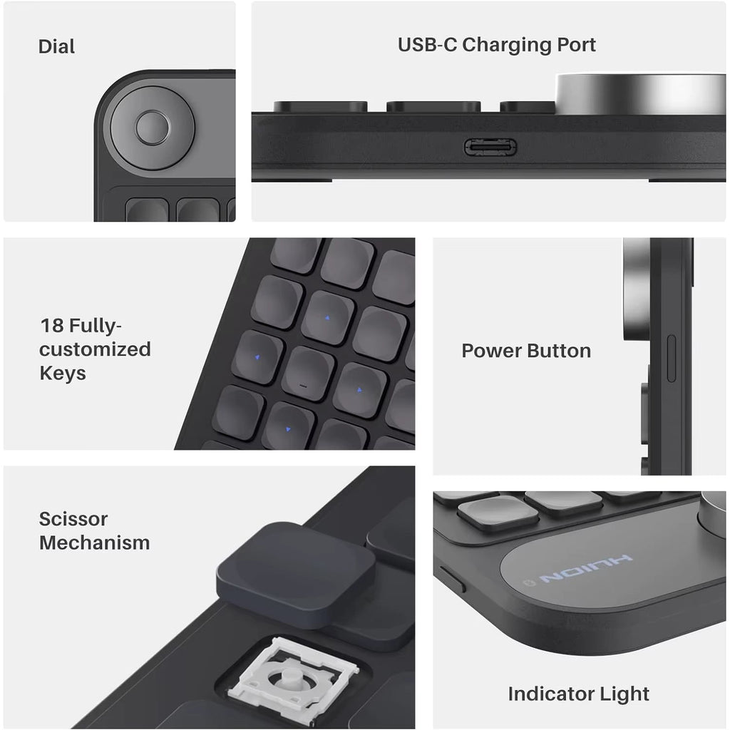 Keydial Mini Wireless Bluetooth Keyboard with Dial for Drawing Tablets, PC, MacBook, Surface Pro, and Laptops
