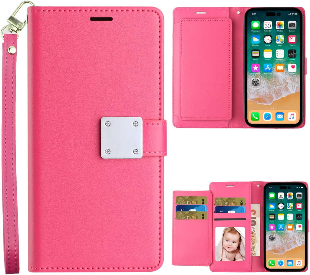 Entronix Case Compatible with iPhone 15 - Foldable Leather Wallet, Card Holder & Lanyard