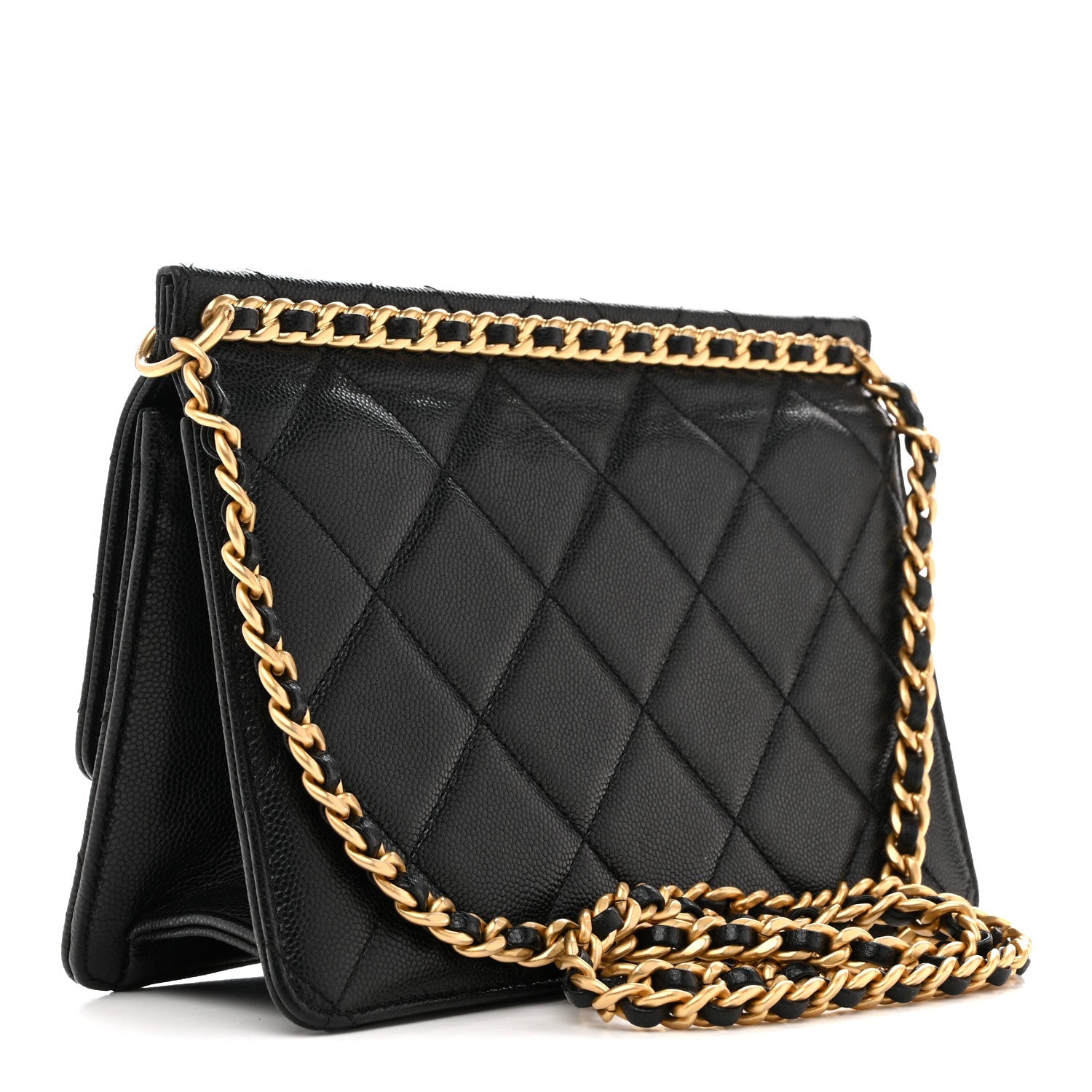 Caviar Quilted Small Chain Frame Flap Black