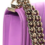 Lambskin Chevron Quilted Medium Boy Flap Purple