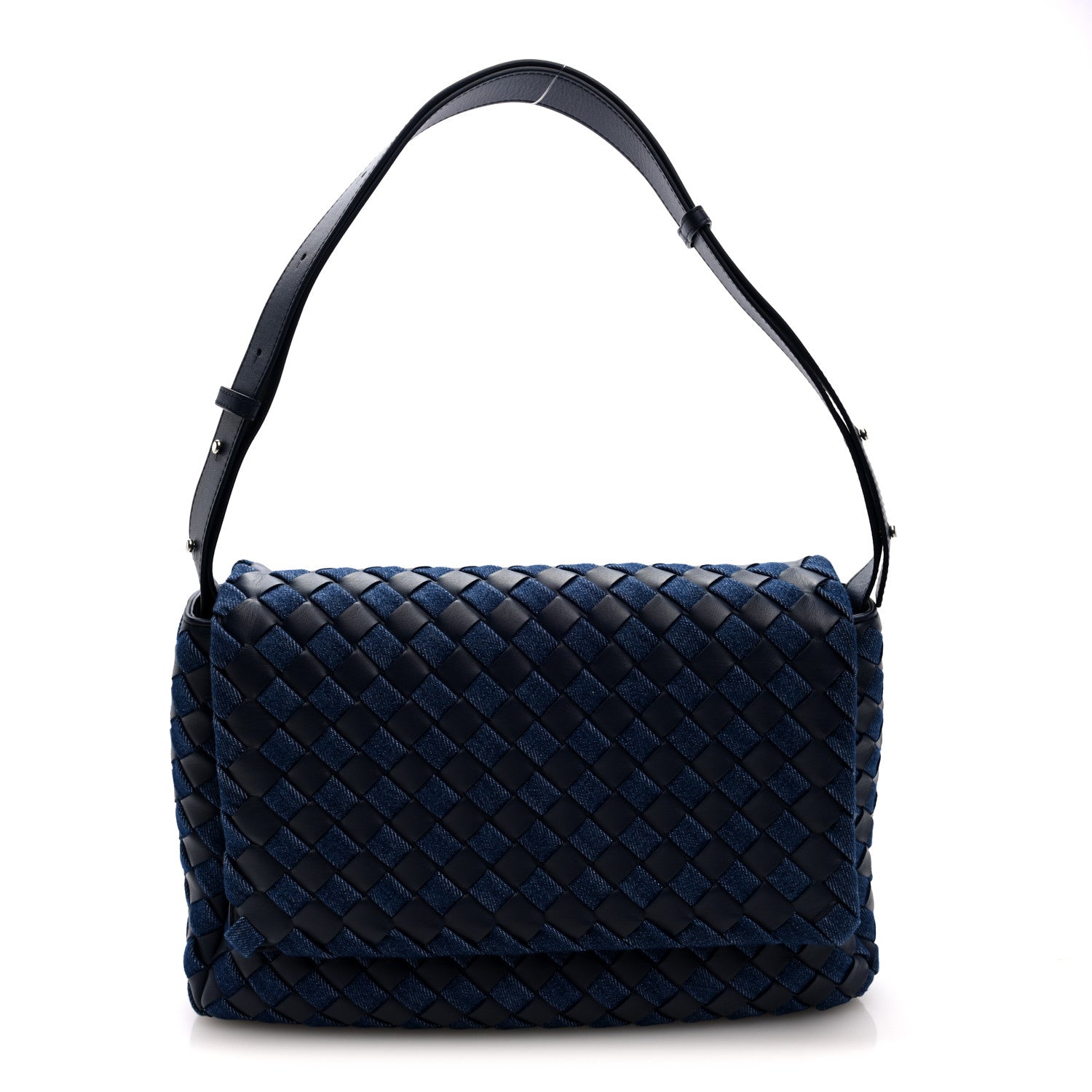 Denim Nappa Intrecciato Padded Messenger Abyss Indigo