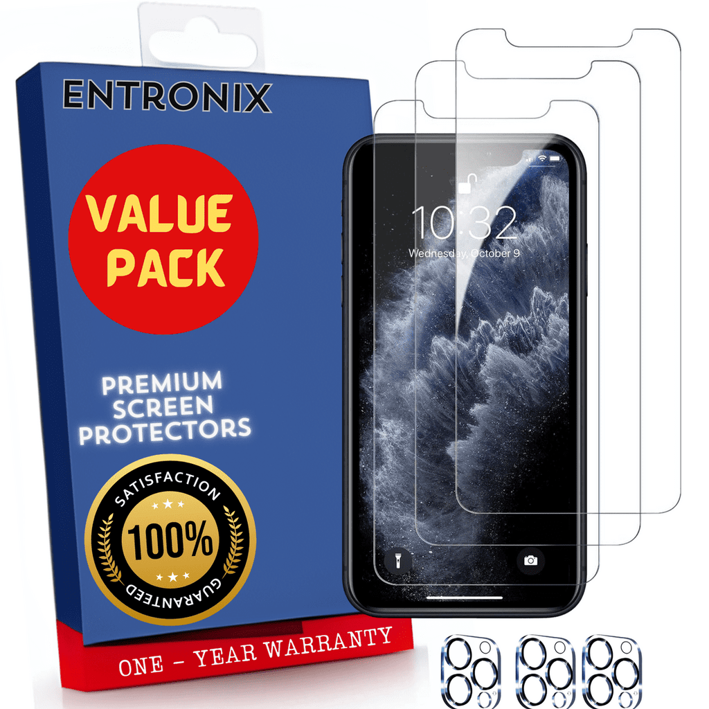 Entronix Clear Screen Protector & Camera Lens Protector Compatible with iPhone 11 Pro - 6-Piece Combo