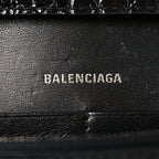 Shiny Calfskin Monochrome Crocodile Embossed Hourglass Chain Bag Black