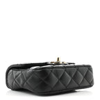 Lambskin Resin Quilted Mini Heart Square Flap Black