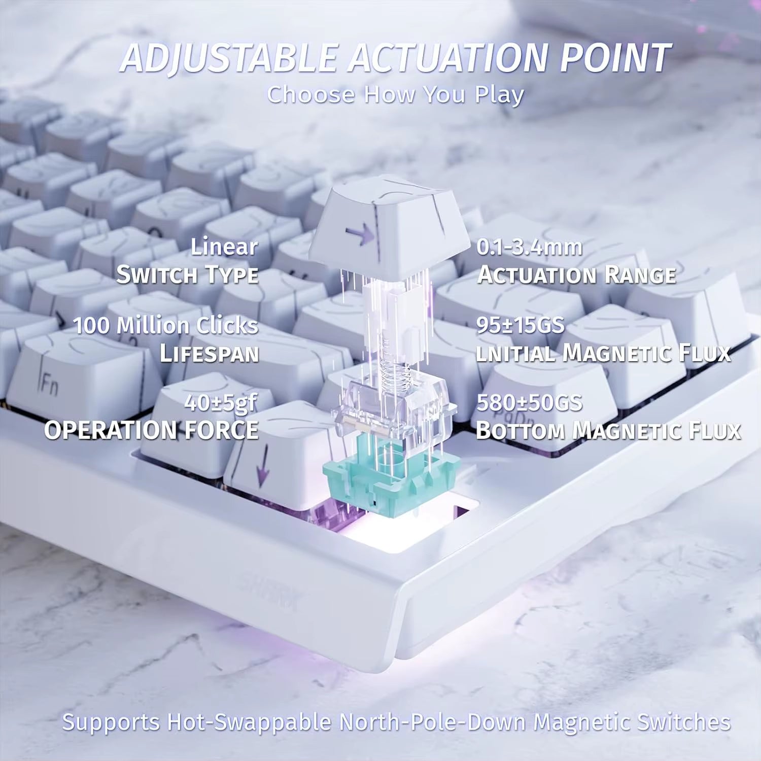 Attack Shark X68 HE Rapid Trigger 60% Wired Mechanical Gaming Keyboard with Adjustable Actuation and Hall Effect Magnetic Switch, 8KHz Response Rate - Moonlight
