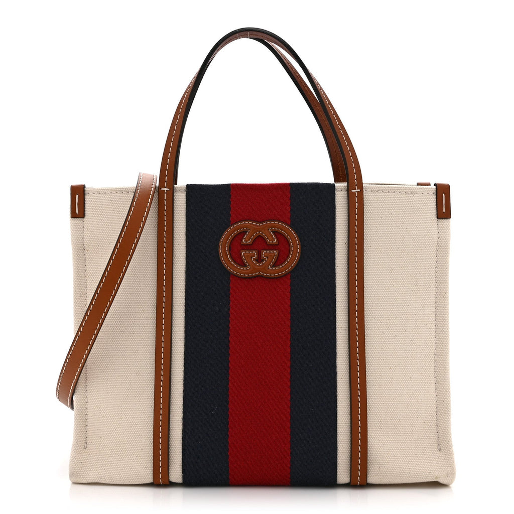 Canvas Calfskin Web Small Interlocking G Tote Bag Red Blue