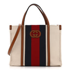 Canvas Calfskin Web Small Interlocking G Tote Bag Red Blue