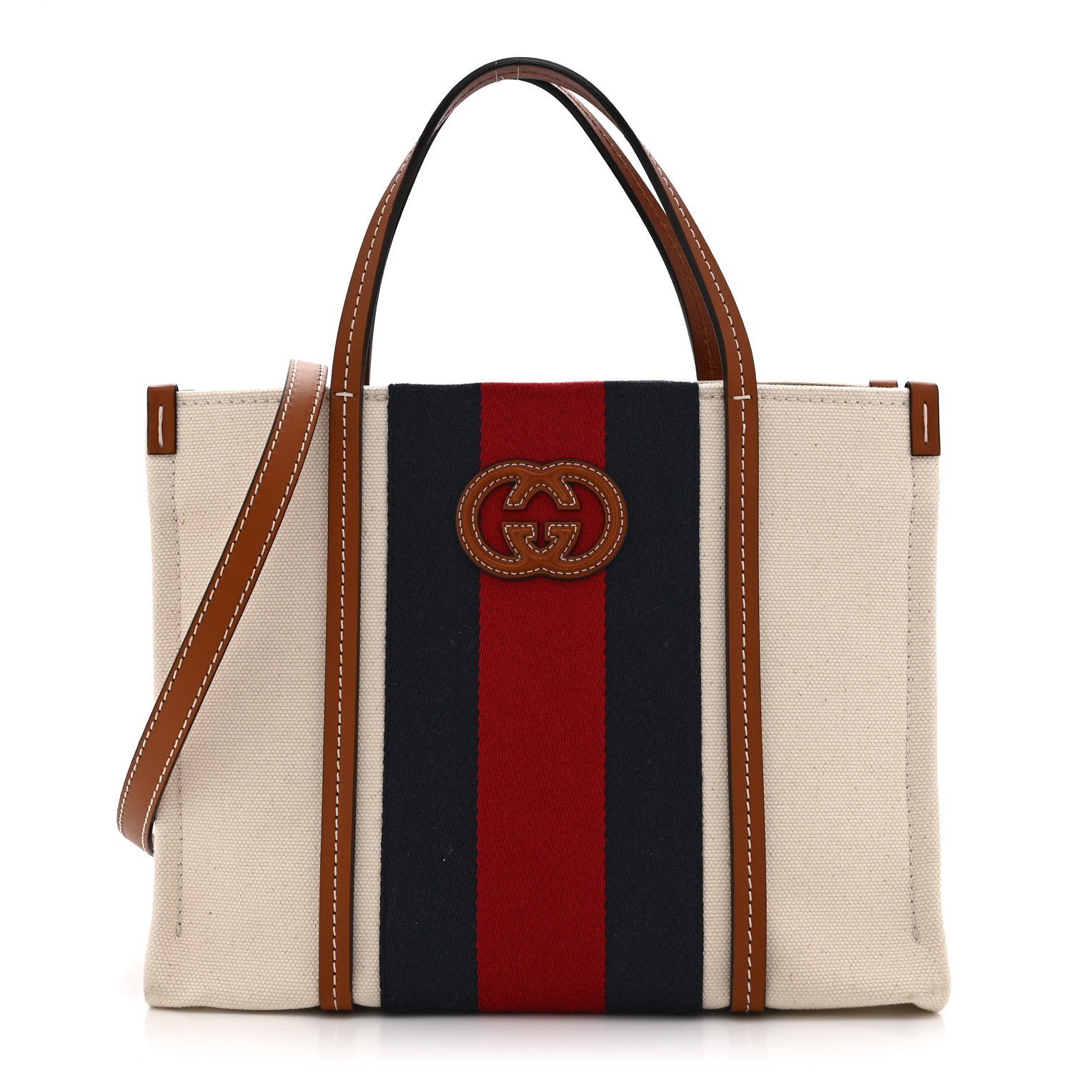 Canvas Calfskin Web Small Interlocking G Tote Bag Red Blue