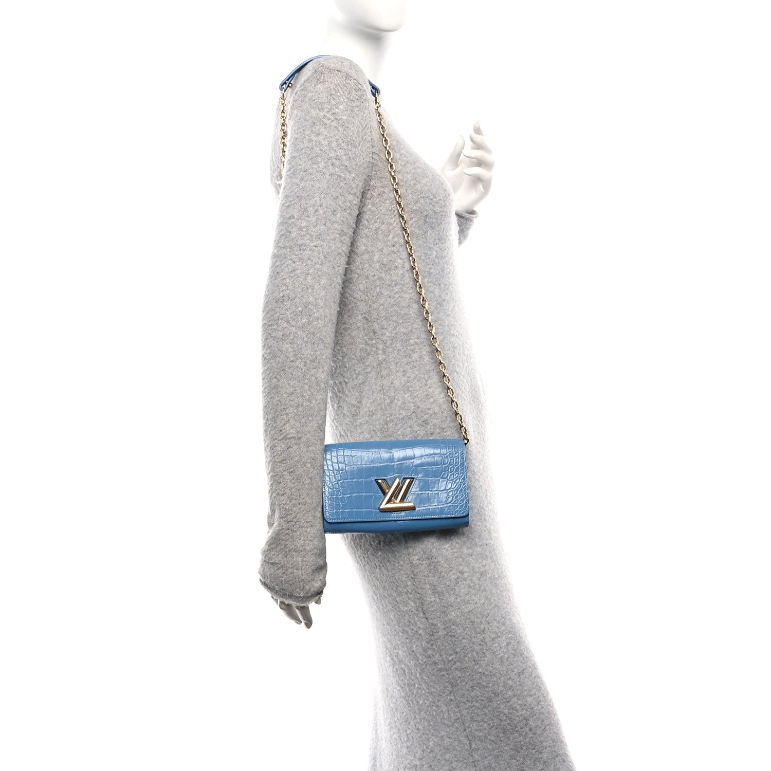 Crocodile Twist Chain Wallet Bleuet