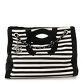 Canvas Grosgrain Striped CC Shopping Tote Black White