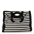 Canvas Grosgrain Striped CC Shopping Tote Black White