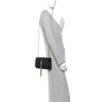 Calfskin Crocodile Embossed Small Classic Monogram Kate Tassel Satchel Black