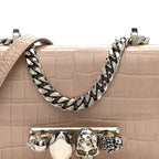 Calfskin Crocodile Embossed Mini Jeweled Satchel Sand