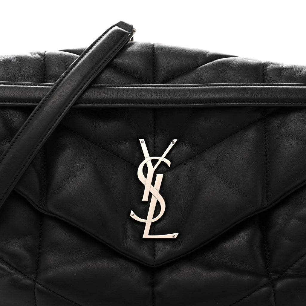 Lambskin Quilted Medium Loulou Puffer Monogram Chain Satchel Black