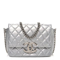 Metallic Lambskin Quilted Mini Maxi CC Flap Argent