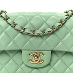 Lambskin Quilted Mini Rectangular Flap Green