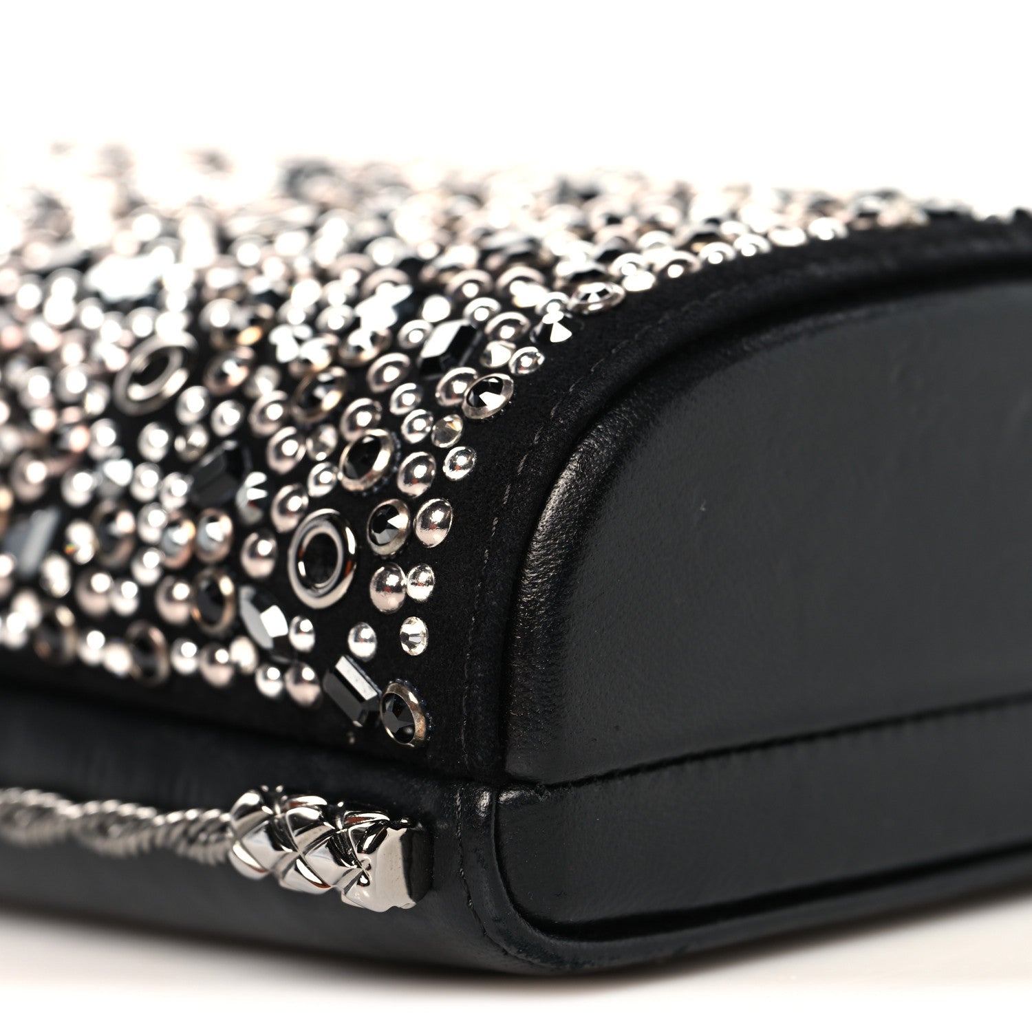 Crystal Calfskin Minaudiere Clutch Black