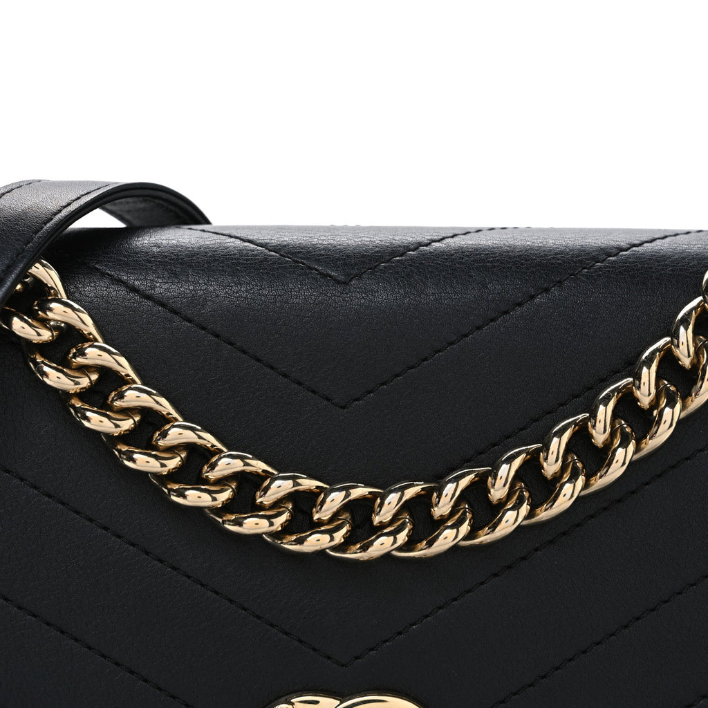 Lambskin Chevron Stitched Medium Envelope Flap Black