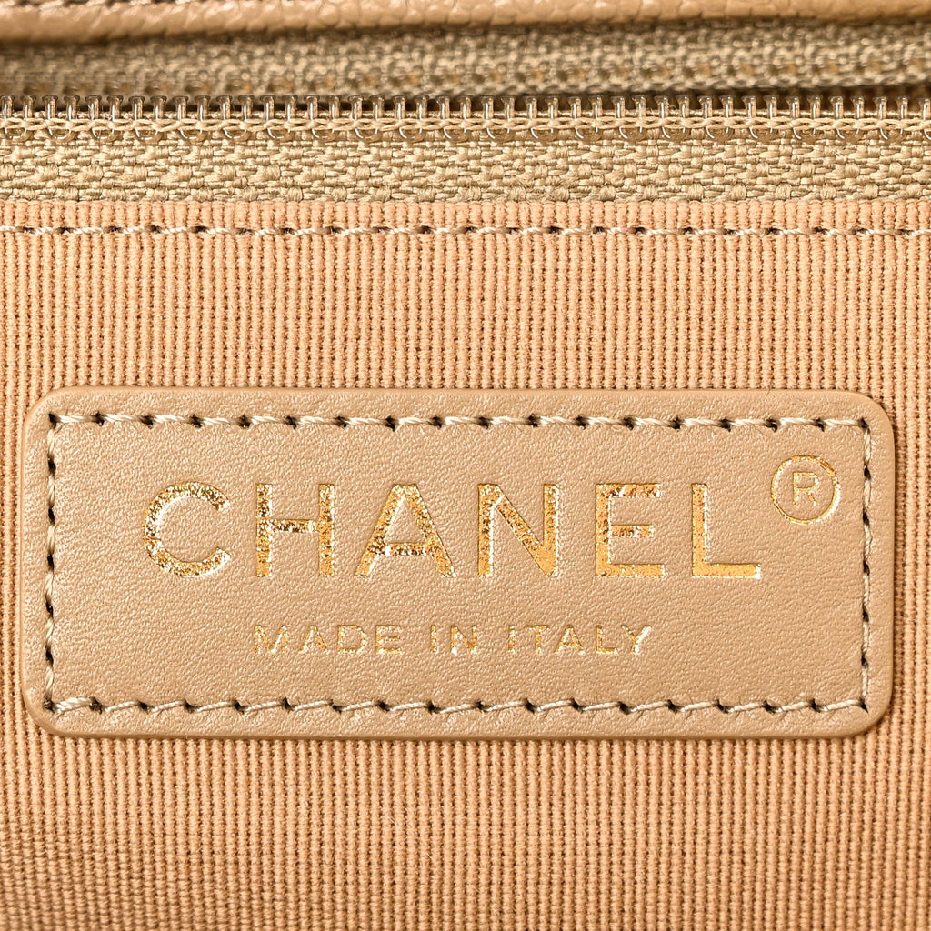 Caviar Quilted Large Shopping Tote Dark Beige