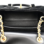 Velvet Quilted Mini Top Handle Flap Black