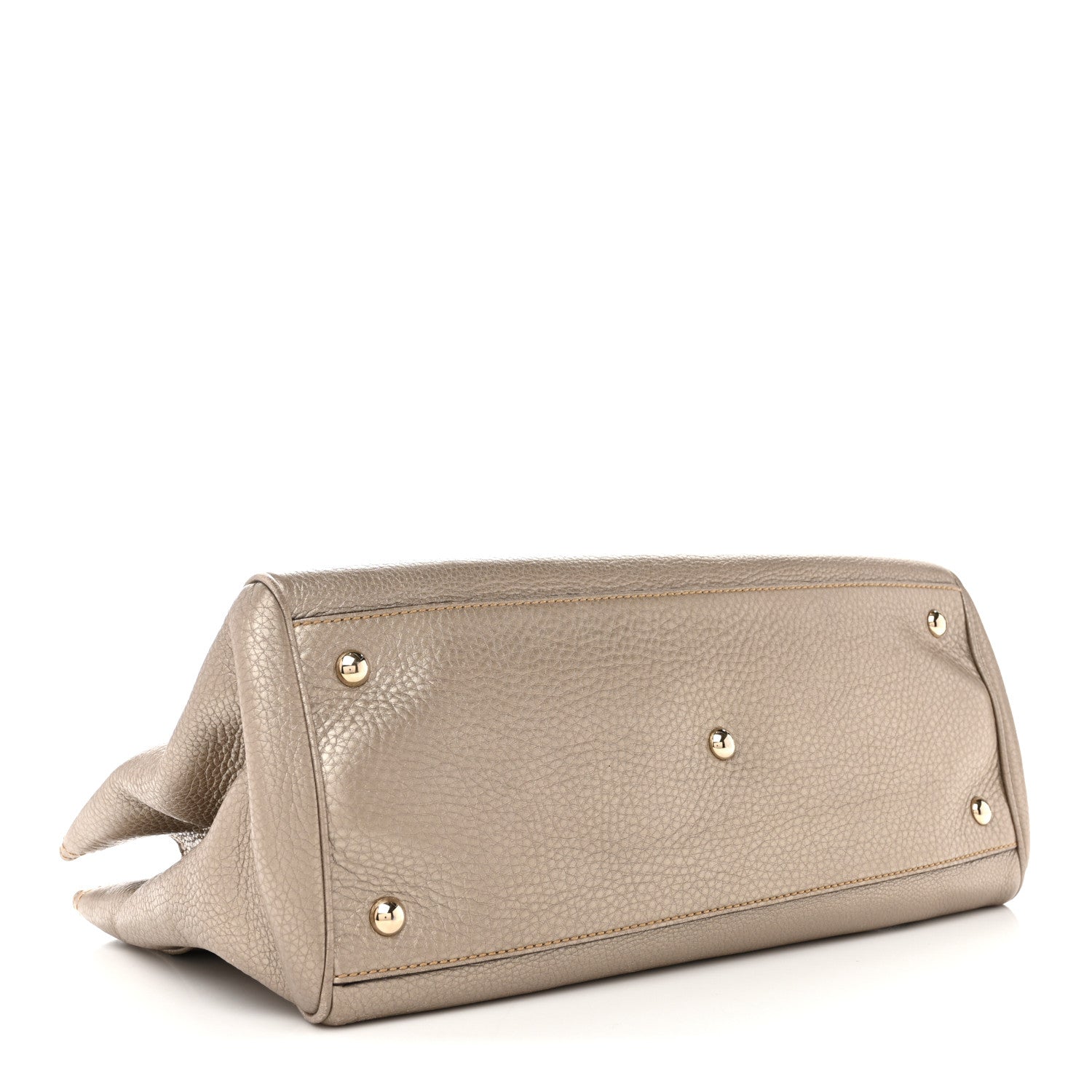 Metallic Pebbled Calfskin Medium Bamboo Shopper Tote Golden Beige