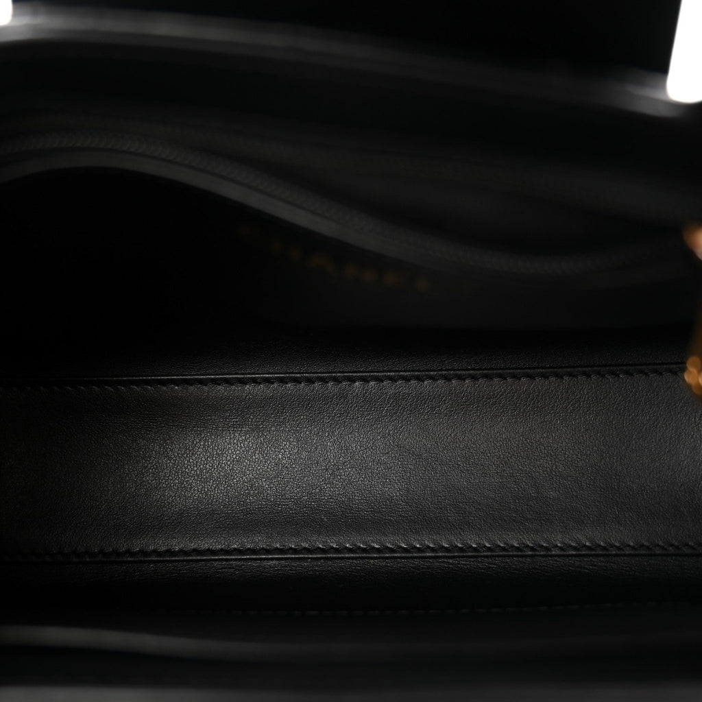 Shiny Aged Calfskin Quilted Nano Kelly Shopper Black