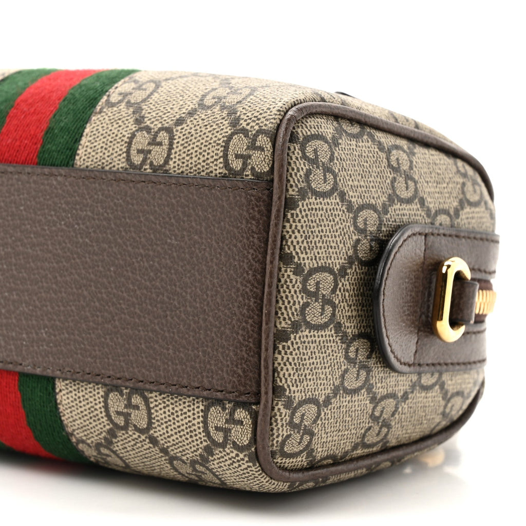 GG Supreme Monogram Textured Dollar Calfskin Web Super Mini Ophidia Top Handle Bowler Bag Beige Ebony New Acero