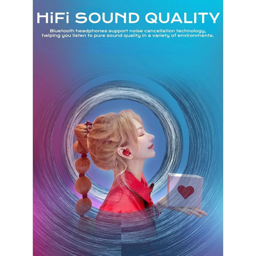 Heart shaped earphones, caring girl in ear wireless Bluetooth noise cancelling earphones
