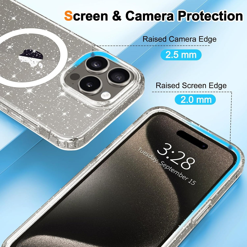 Entronix [Magnetic] Case Compatible with iPhone 16 Plus - [Hard Back] Glitter Clear