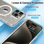 Entronix [Magnetic] Case Compatible with iPhone 16 Plus - [Hard Back] Glitter Clear