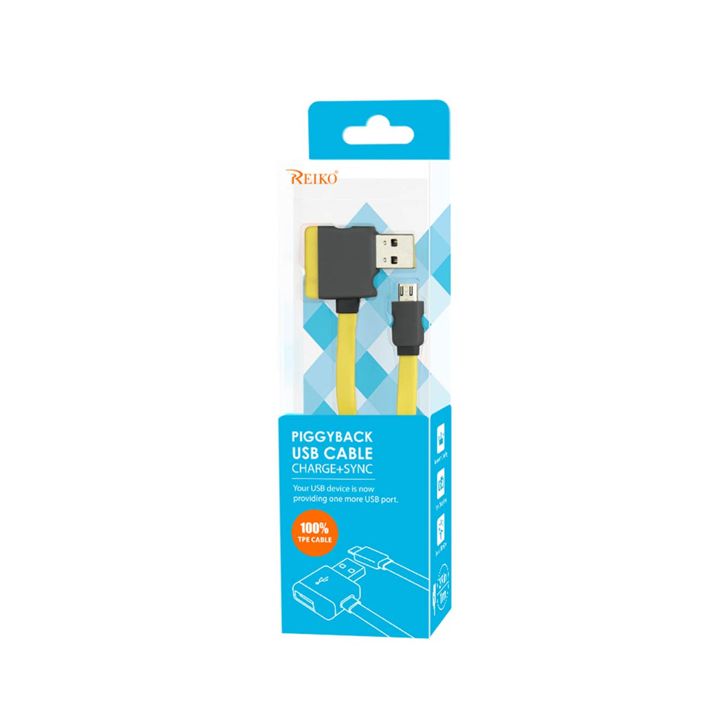 Reiko Micro Usb Piggyback Flat Liberator Usb Cable 3.2Ft In Yellow