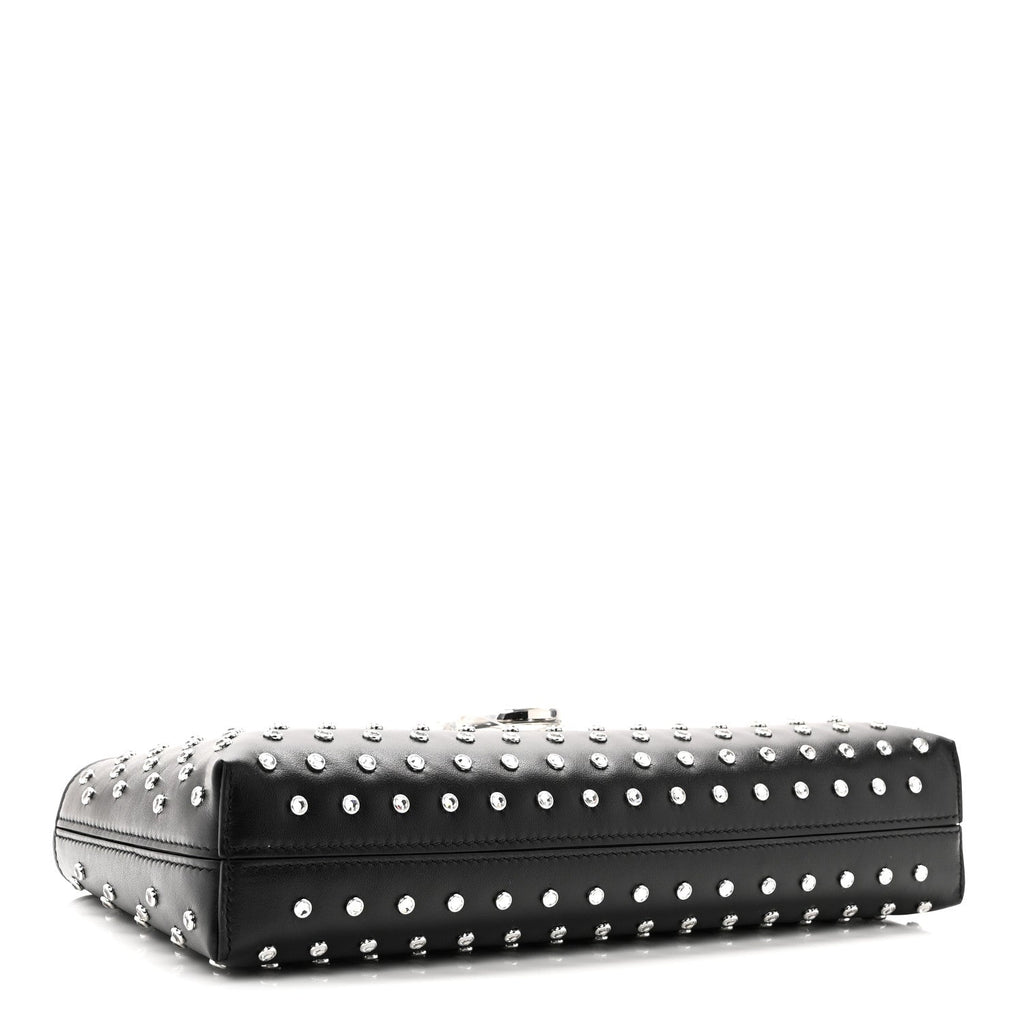 Calfskin Studded Trifolio Shoulder Bag Black